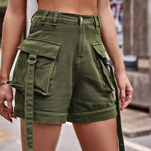 Pantalones Cortos Cargo de Moda para Mujer, Cintura Alta, Corte Holgado Informal, Múltiples Bolsillos, Cierre de Botones, Transpirables, Estilo Veraniego - Product Image 1