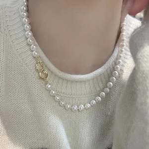 Collier en argent S925 avec perle d'eau douce, chaîne de clavicule de luxe, chaîne de cou ronde solide, perle d'eau douce - Product Image 3