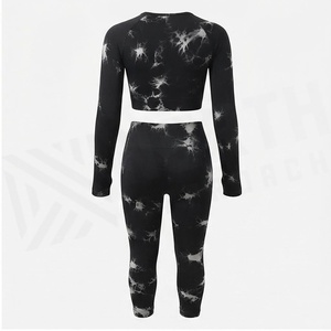 2 Piece Yoga <b>Set</b> Full Length <b>Tie</b> <b>Dye</b> Print High Waist Leggings Crop Top With Hole Detail Spandex Polyester Stretchy Sportswear - Product Image 6