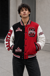 Veste de baseball universitaire personnalisée pour homme, noire et rouge, en laine avec manches en cuir, style bomber, vêtements personnalisés OEM - Product Image 3