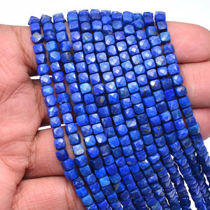 Perles de Lapis Lazuli facettées en forme de cube de 4 mm, pierres précieuses semi-précieuses bleues naturelles, perles fantaisie en boîte 3D pour la fabrication de bijoux - Product Image 2