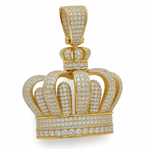 18K Gold Full Iced Out Diamond Crown Pendant Hip Hop King <b>Necklace</b> Lab Grown Pave Custom - Product Image 2
