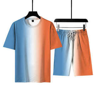 Ensemble décontracté deux pièces pour homme : T-shirt et short, col rond, respirant, tricoté, personnalisable par sublimation pour l'été - Product Image 4