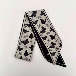 Écharpe en soie de luxe pour femme, motif papillon, ruban de poignée de sac, foulard pour cheveux et cou - Product Image 6