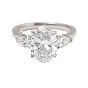 Anillo de Oro Blanco Sólido de 14K con Diamante Cultivado en Laboratorio de Corte Ovalado de 3 Quilates, Certificado por IGI, para Mujer, Lujoso Anillo de Tres Piedras con Diamante Lateral en Forma de Pera - Product Image 3