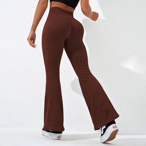 Pantalones de yoga acampanados personalizados para mujer, leggings de cintura alta a prueba de sentadillas, de pierna ancha, fabricante de ropa deportiva. - Product Image 2