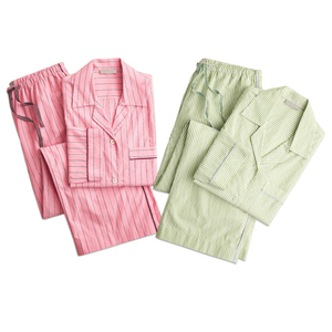 Women's Pajama Sets Organic Cotton Women's Pajama Sets Custom Front Logo Elastic Waist Sleeveless Striped Loungewear Sleepwear - Product Image 2