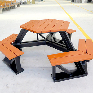 Ensemble <span class=keywords><strong>de</strong></span> meubles <span class=keywords><strong>de</strong></span> jardin d'extérieur sur mesure, résistant à l'eau, avec <span class=keywords><strong>table</strong></span> et bancs en plastique et en bois - Product Image 4