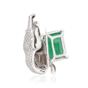 Broche panthère Art Déco unique, inspirée des animaux, en or blanc massif 14 carats, sertie d'émeraudes et de diamants de 6,5 carats, pierre de naissance de mai, bijoux unisexe - Product Image 6