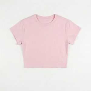 Custom Women's Pink <b>Crop</b> <b>Top</b> Puff Print Crew Neck Short Sleeve Casual Tank <b>Top</b> 100% Cotton Knitted Streetwear - Product Image 3