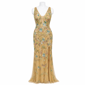 Luxury Floral <b>Sequin</b> Embellished Evening Maxi Gown Deep V Neck Formal Party Dress Premium Wedding Cocktail Prom Dress for Women - Product Image 1