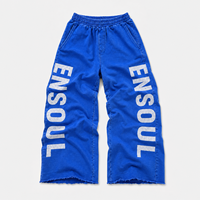 Pantalon de jogging ample vintage bleu de haute qualité, style streetwear, 100 % coton imprimé, taille élastique, pour homme