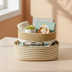 Custom Braided Cotton <b>Basket</b> OEM ODM Storage Organizer Natural Fiber Braided Cotton <b>Basket</b> Rustic Home Decor OEM ODM Wholesale - Product Image 3