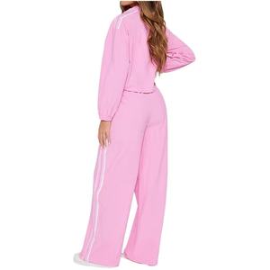 Conjunto de Chándal Casual de Dos Piezas para Mujer al por Mayor: Chaqueta Cortavientos de Manga Larga con Cremallera y Pantalones de Pierna Ancha - Product Image 2