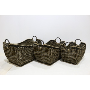 Cesta Organizadora Rectangular de Almacenamiento para el Hogar, Tejida con Hierba Marina Natural, con Asas de Metal - Product Image 2