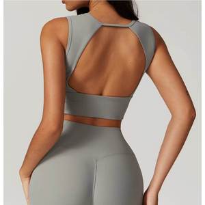 Ensemble de yoga 2 pièces pour femmes, soutien-gorge de sport à col carré, leggings taille haute pleine longueur, couleur unie beige - Product Image 6