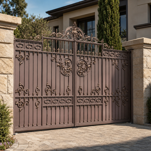 Portail Principal en Fer Forgé Marron Royal avec Ornements Décoratifs pour Entrée de Villa et Sécurité de la Propriété - Product Image 3