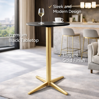 Table à manger ronde contemporaine avec base en acier inoxydable brossé et plateau doré pour café, hôtel, salon, restaurant