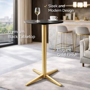 Mesa <span class=keywords><strong>de</strong></span> Bar Redonda Contemporánea <span class=keywords><strong>con</strong></span> <span class=keywords><strong>Base</strong></span> <span class=keywords><strong>de</strong></span> Pedestal <span class=keywords><strong>de</strong></span> Acero Inoxidable Cepillado y Tapa Negra para Uso en Cafeterías, Hoteles, Salones y Restaurantes - Product Image 3