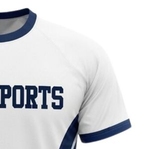 Maillot de netball unisexe blanc et bleu marine en polyester à manches courtes, vêtement de sport athlétique, uniforme d'équipe pour match - Product Image 3