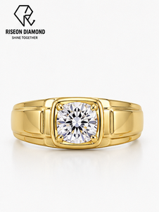18K Yellow Gold <b>Mens</b> Solitaire Diamond <b>Ring</b> Round Cut Lab Grown Bezel Setting Bold Masculine Wedding Anniversary Band Luxury - Product Image 1