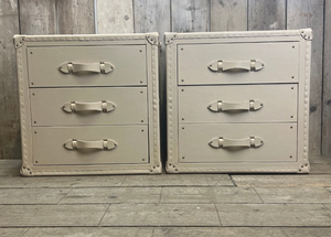 Beige Leather Trunk Drawer Cabinet Antique <b>Storage</b> Chest Brass Studded Wooden <b>Sideboard</b> Home Furniture Luxury Decor - Product Image 1