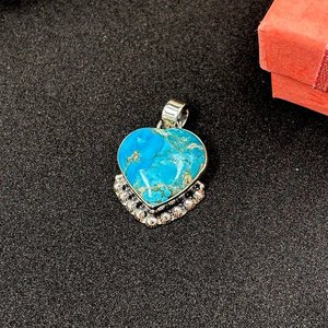 Collier avec pendentif en forme de cœur turquoise, argent sterling 925, bijoux bohèmes faits à la main pour femmes, cadeau - Product Image 3