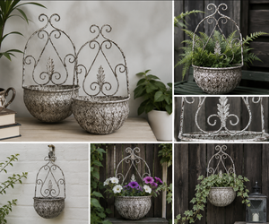Macetero de Pared Metálico Vintage con Diseño Ornamental, Soporte Colgante para Macetas, Decoración de Pared para Jardín y Hogar - Product Image 5
