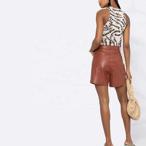 Femmes En Cuir Véritable fermeture à bouton Short Fermeture À Glissière Taille Haute Brillant Chaude Pantalon avec Poches vêtements de Club - Product Image 5