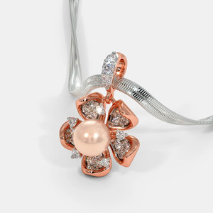Collier pendentif en diamant de laboratoire bicolore avec perle florale - Product Image 5
