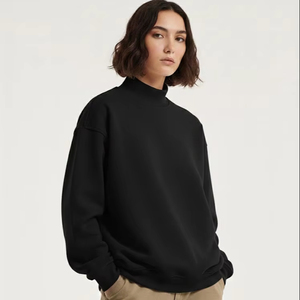 Sweat-shirt à col montant en molleton de coton polyester, couleur unie, surdimensionné, manches longues, automne/hiver, personnalisé OEM, haute qualité, pour femmes - Product Image 1