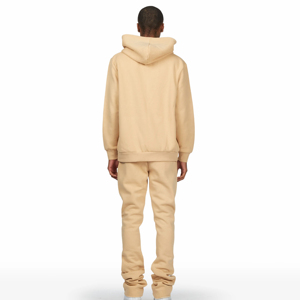 Ensemble de survêtement unisexe beige à capuche, streetwear uni, respirant, en molleton, sweat-shirt et pantalon long avec cordon de serrage, en coton - Product Image 4