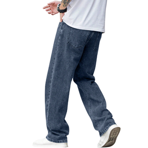 <b>Men's</b> Vintage Enzyme Washed Wide Leg Loose Fit <b>Jeans</b> 100% Cotton Quick Dry Breathable Mid Waist Casual Button Detail - Product Image 2