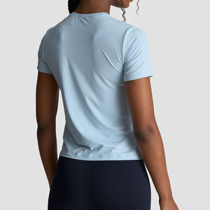 Camiseta Deportiva de Manga Corta para Mujer, Cuello en V, Material Acanalado, Alta Elasticidad, Estilo Veraniego - Product Image 6