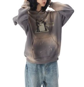 เสื้อฮู้ดซิปสตรีทแวร์ทรงโอเวอร์ไซส์สั่งทำได้ แจ็คเก็ตแบบมีซิป สีสันตัดกัน ยูนิเซ็กส์ ทรงหลวม สไตล์วินเทจ สำหรับฤดูหนาว ผ้าฝ้ายเทอร์รี่ 100% - Product Image 2