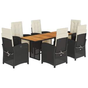 Conjunto de Comedor de Jardín de Ratán Negro para 6 Personas, Mesa de Teca, Muebles de Exterior Resistentes a la Intemperie, Diseño Contemporáneo - Product Image 2