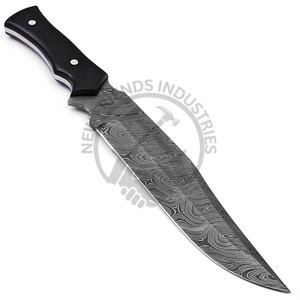 Cuchillo Bowie de Caza y Camping de Acero de Damasco Hecho a Mano, 15 Pulgadas, Mango de Micarta Negra, Espiga Completa, Cuchillo de Supervivencia Extra Afilado y Duradero - Product Image 5