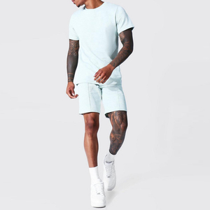 OEM 2 Color Streetwear Solid Casual T-Shirt Shorts <b>Set</b> Crew Neck Short Sleeve Midweight 100% Cotton Men's Summer <b>Set</b> - Product Image 1