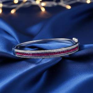 Certified Square Cut <b>Ruby</b> Statement Bangle 925 Sterling Silver Gold Plated Handmade Luxury Jewelry Gift For Her - Product Image 4