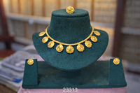 Perhiasan Wanita Lapis Emas 24K Zirkon Gaya Vintage Terbaik 2024, Set Perhiasan Pesta Modis Berbahan Alloy Terinspirasi India