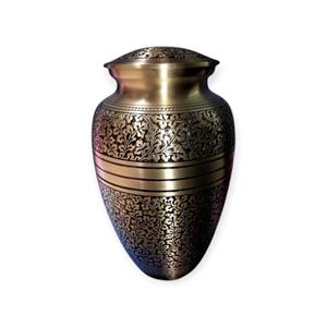 Urne funéraire noire et or ornée avec motif floral circulaire pour un hommage commémoratif traditionnel - Product Image 2