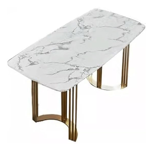 Rectanglur Dining Tables With <b>Marble</b> <b>Top</b> Luxury Dining Table 6 Seater Metal Dining Table With White <b>Marble</b> <b>Top</b> - Product Image 1