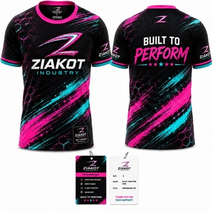 เสื้อยืด ZIAKOT รุ่นใหม่ ดีไซน์พิเศษสำหรับผู้ชาย สีดำ ชมพูนีออน-ฟ้าอมเขียว สำหรับการแสดง - Product Image 1