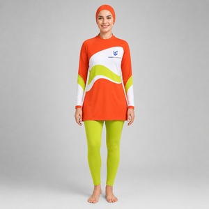 Ensemble de burkini 2 pièces modeste pour femme, coupe haute, en Spandex/Polyester, avec logo frontal, respirant - Product Image 1