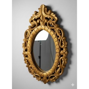 Handcrafted Teak Wood Oval Wall <b>Mirror</b> Golden Honey Finish Wholesale - Product Image 2