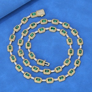 Moissanite Emerald Cut Halo Tennis Chain Iced Out Luxury Hip Hop <b>Statement</b> <b>Necklace</b> for Men - Product Image 1