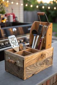 Classic Wooden <b>Utensil</b> Storage Box Rectangular Handmade Rustic <b>Kitchen</b> Tableware <b>Holder</b> Single Tier Standing <b>Kitchen</b> Gadgets - Product Image 4