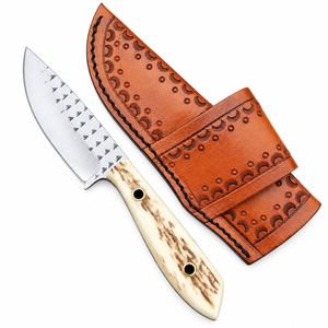 Couteau de chasse artisanal personnalisé, lame en acier J2, pointe tombante, manche en bois de cerf, étui en cuir marron, longueur totale de 9 pouces - Product Image 3