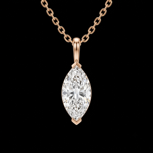 Pendentif solitaire en diamant marquise, collier en or rose, style solitaire élégant - Product Image 1