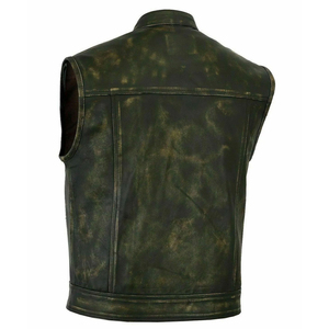 Gilet de motard en cuir véritable pour homme, style décontracté chic, col en V vintage personnalisé, résistant aux abrasions, vêtement d'extérieur pour l'automne - Product Image 2